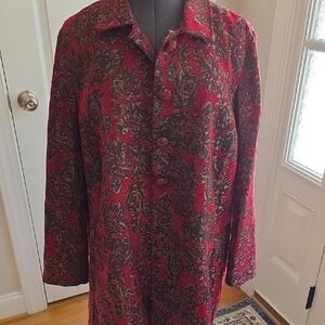 Chicos Red and Black Patterned Coat